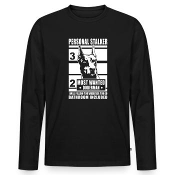 Doberman Personal Stalker - Männer Premium Bio Langarmshirt - Schwarz - Vorne - Nico (187cm)