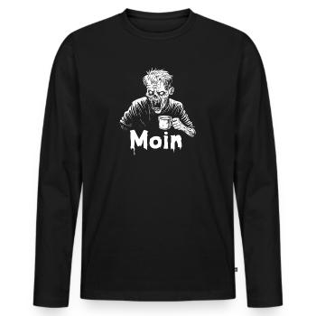 Zombie mit Kaffeetasse und "Moin" - Männer Premium Bio Langarmshirt - Schwarz - Vorne - Nico (187cm)