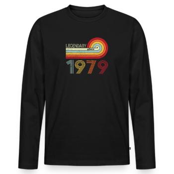 1979 Geburtstag Legendary since Vintage Rainbow - Männer Premium Bio Langarmshirt - Schwarz - Vorne - Nico (187cm)