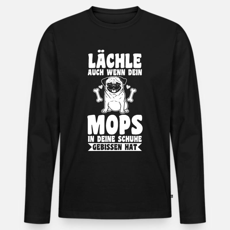 Hund Mops - Männer Premium Bio Langarmshirt - Schwarz