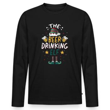 Christmas Beer Humor The Beer Drinking Elf - Men's Premium Organic Long Sleeve Shirt - black - Front - Nico (187cm)