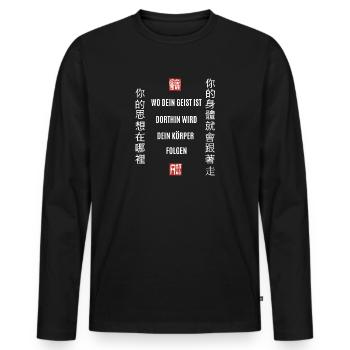 Chinesische Schriftzeichen, Weisheit Spruch, China - Männer Premium Bio Langarmshirt - Schwarz - Vorne - Nico (187cm)