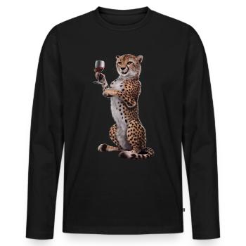 Gepard Wein - Männer Premium Bio Langarmshirt - Schwarz - Vorne - Nico (187cm)