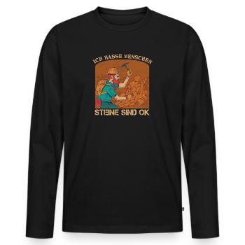 Hasse Menschen, Steine ok - Geologe Geologie - Männer Premium Bio Langarmshirt - Schwarz - Vorne - Nico (187cm)