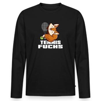 Tennismatch Tennisfuchs spielt Tennis "Matchball" - Männer Premium Bio Langarmshirt - Schwarz - Vorne - Nico (187cm)