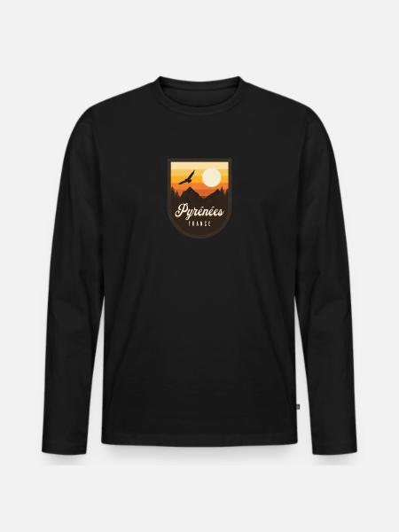 Pyrenees France Retro Hiking - Men's Premium Organic Long Sleeve Shirt - black