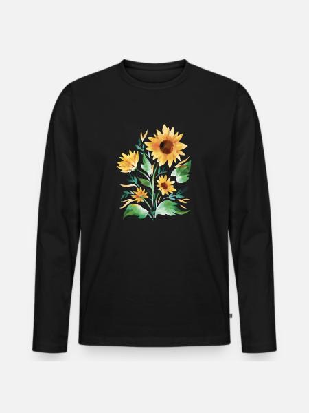 Sonnenblumen handgemalt - Männer Premium Bio Langarmshirt - Schwarz