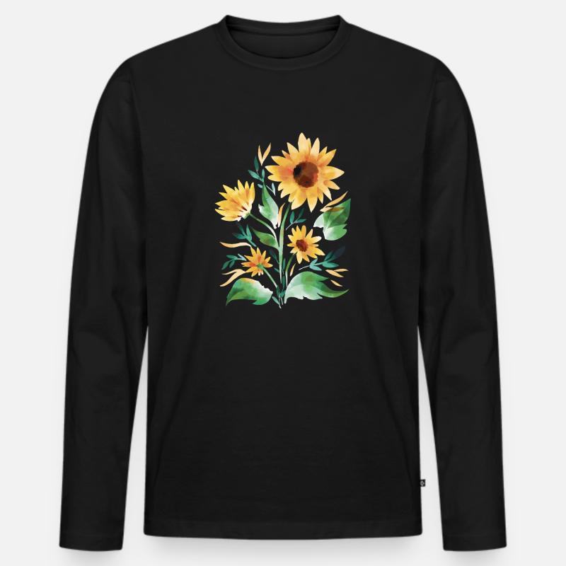 Sonnenblumen handgemalt - Männer Premium Bio Langarmshirt - Schwarz