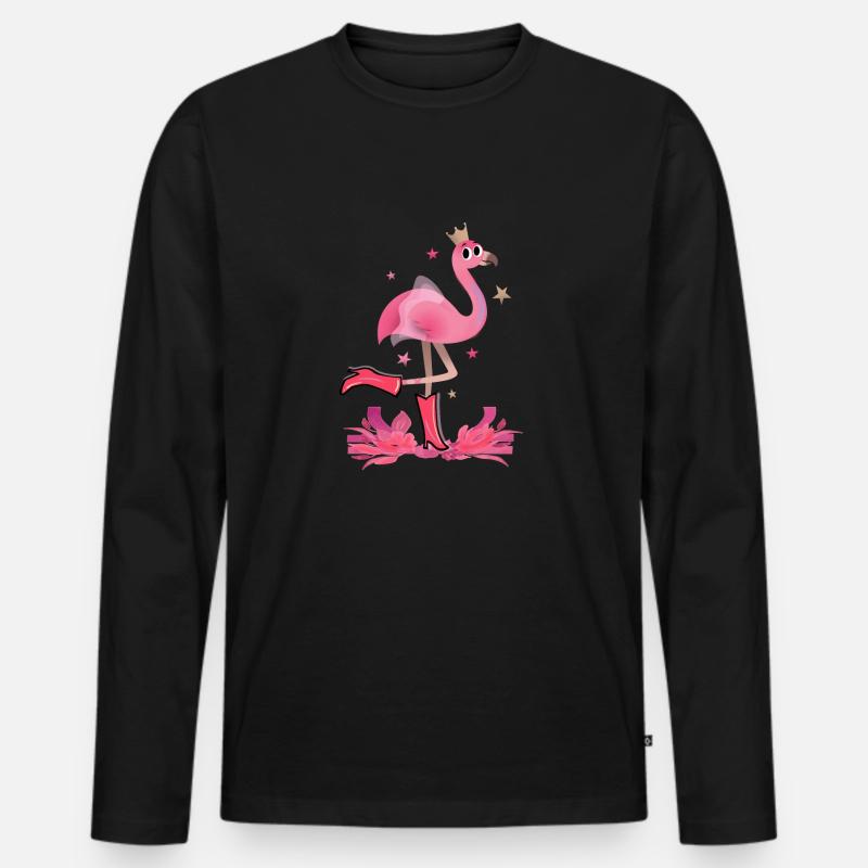 Flamingo Mädchen süss - Männer Premium Bio Langarmshirt - Schwarz