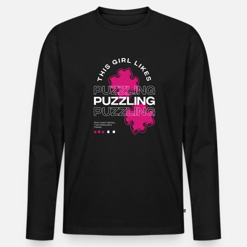 Mädchen mag rätselhafte ironische - Männer Premium Bio Langarmshirt - Schwarz