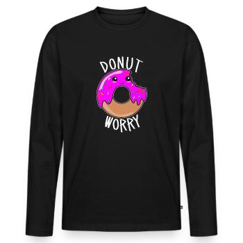 Donut Worry - Süßes Donut Gesicht - Männer Premium Bio Langarmshirt - Schwarz - Vorne - Nico (187cm)