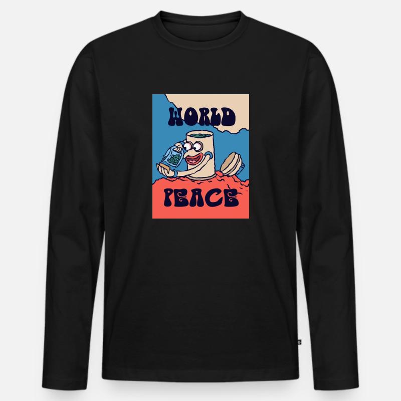 420 Weltfriedens-Morgentee - Männer Premium Bio Langarmshirt - Schwarz
