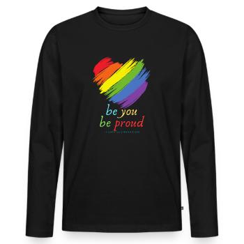 be you be proud - Männer Premium Bio Langarmshirt - Schwarz - Vorne - Nico (187cm)