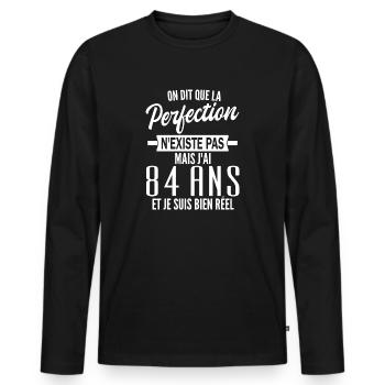 t-shirt 84 ans / anniversaire 84 ans / j'ai 84 ans - T-shirt manches longues Premium bio Homme - noir - Devant - Nico (187cm)