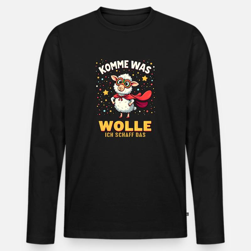 Komme was wolle - Karneval Schaf - Männer Premium Bio Langarmshirt - Schwarz