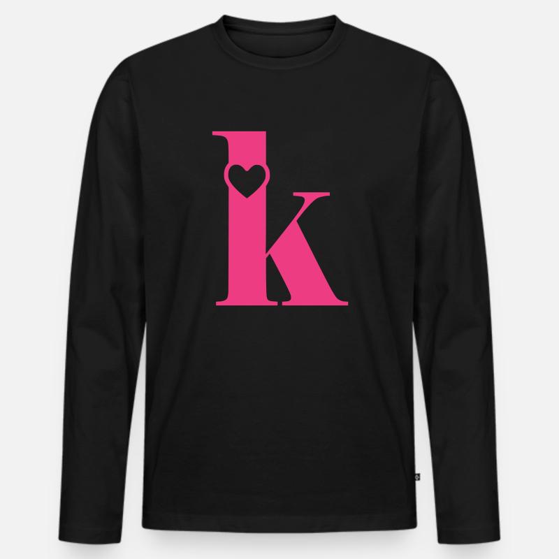 Buchstabe k Anfangsbuchstabe mit Herz - Männer Premium Bio Langarmshirt - Schwarz
