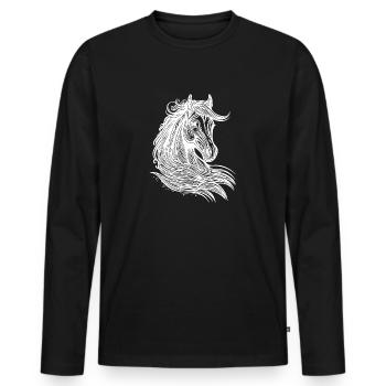 Elegante Stuten Porträt mit Mähne im Wind - Männer Premium Bio Langarmshirt - Schwarz - Vorne - Nico (187cm)