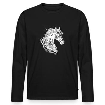 Stute Porträt mit eleganter Mähne im Wind - Männer Premium Bio Langarmshirt - Schwarz - Vorne - Nico (187cm)
