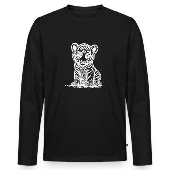Cute little tiger with elegant striped pattern - Men's Premium Organic Long Sleeve Shirt - black - Front - Nico (187cm)
