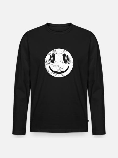 Techno - Musik - Kopfhörer - EDM - Rave - Männer Premium Bio Langarmshirt - Schwarz