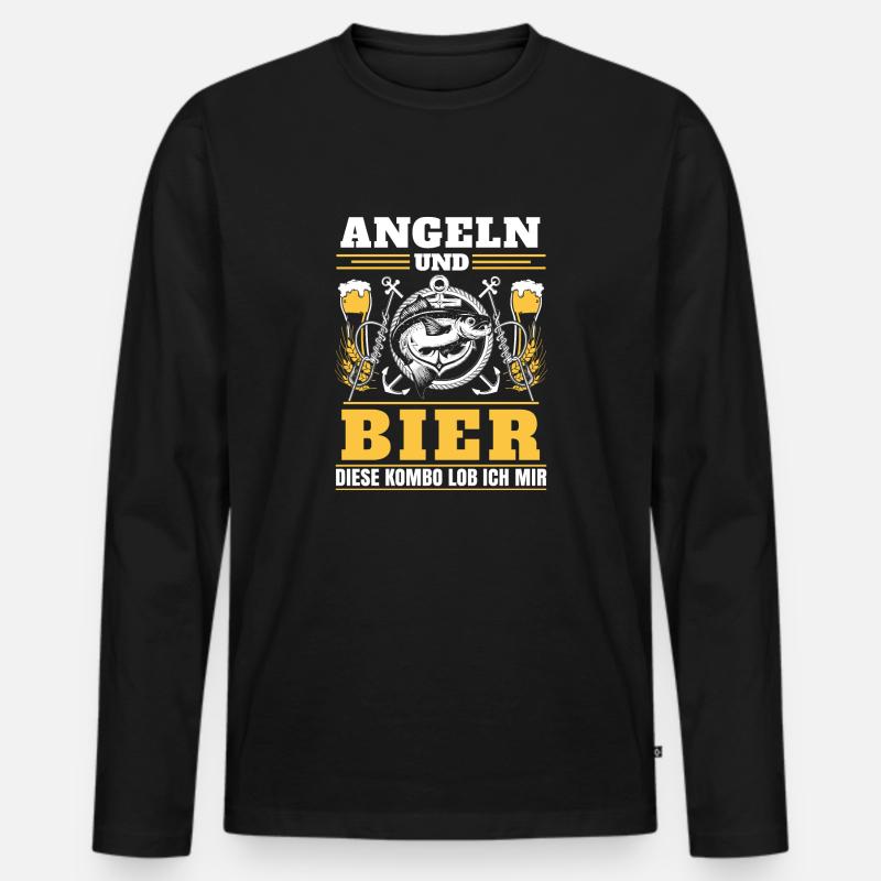 Angeln und Bier - Männer Premium Bio Langarmshirt - Schwarz