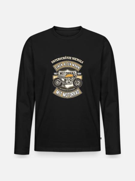Pensioner - old man motorcycle motorcyclist - Men's Premium Organic Long Sleeve Shirt - black