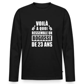 bogosse de 23 ans / cadeau anniversaire 23 ans - T-shirt manches longues Premium bio Homme - noir - Devant - Nico (187cm)