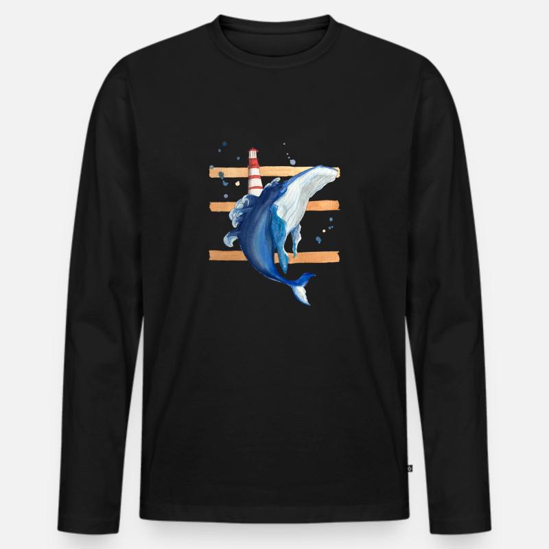 Wal am Leuchtturm - Männer Premium Bio Langarmshirt - Schwarz