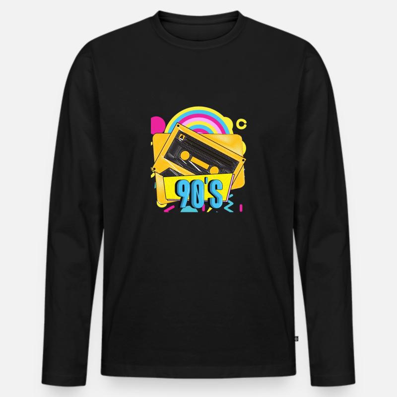 Retro Kassette 90's - Männer Premium Bio Langarmshirt - Schwarz