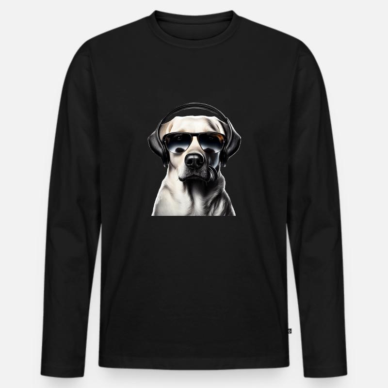 Labrador mit Kopfhörer und Sonnenbrille - Männer Premium Bio Langarmshirt - Schwarz