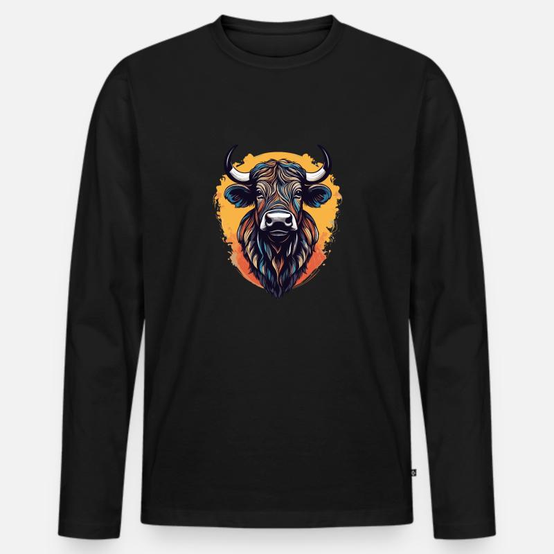 Kaffernbüffel - Männer Premium Bio Langarmshirt - Schwarz
