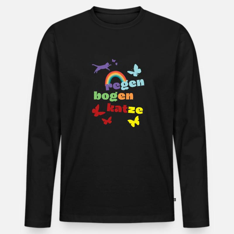 Regenbogenkatze - Trauershirt - Verlust - Männer Premium Bio Langarmshirt - Schwarz