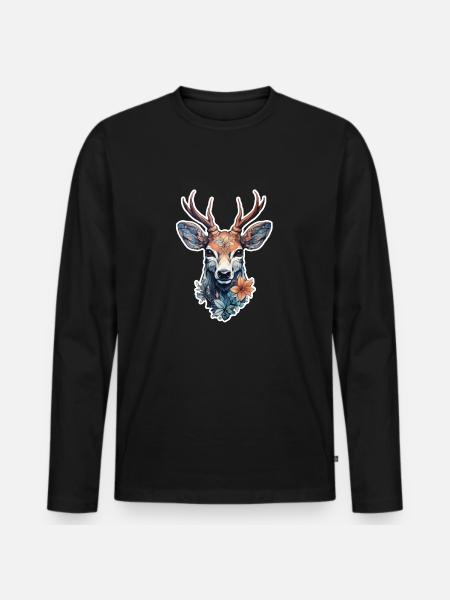 Hirsch jung - Männer Premium Bio Langarmshirt - Schwarz