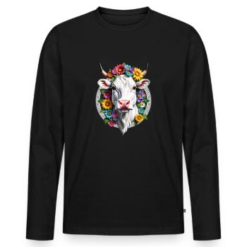 VACHE FLEURIE - T-shirt manches longues Premium bio Homme - noir - Devant - Nico (187cm)