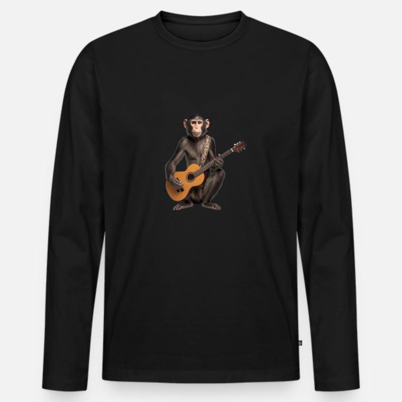 Monkey Gitarre - Männer Premium Bio Langarmshirt - Schwarz