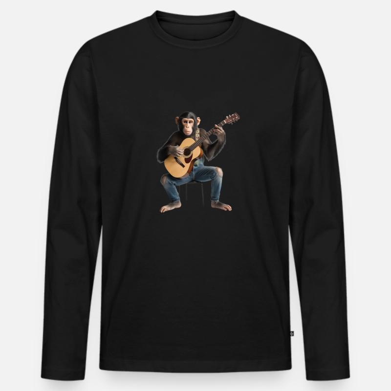 Monkey Gitarre - Männer Premium Bio Langarmshirt - Schwarz