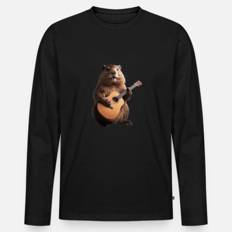 Biber Murmeltier Gitarre - Männer Premium Bio Langarmshirt - Schwarz