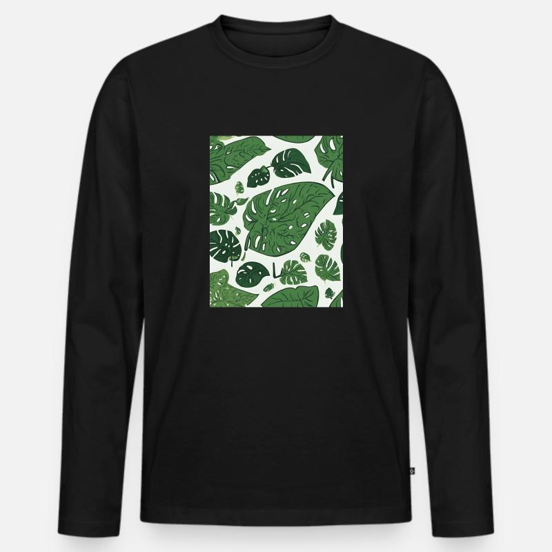 Monastera Muster T-Shirt - Männer Premium Bio Langarmshirt - Schwarz
