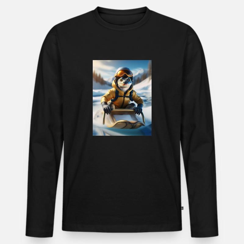 Eine Echse bei einer Schlittenfahrt - Männer Premium Bio Langarmshirt - Schwarz