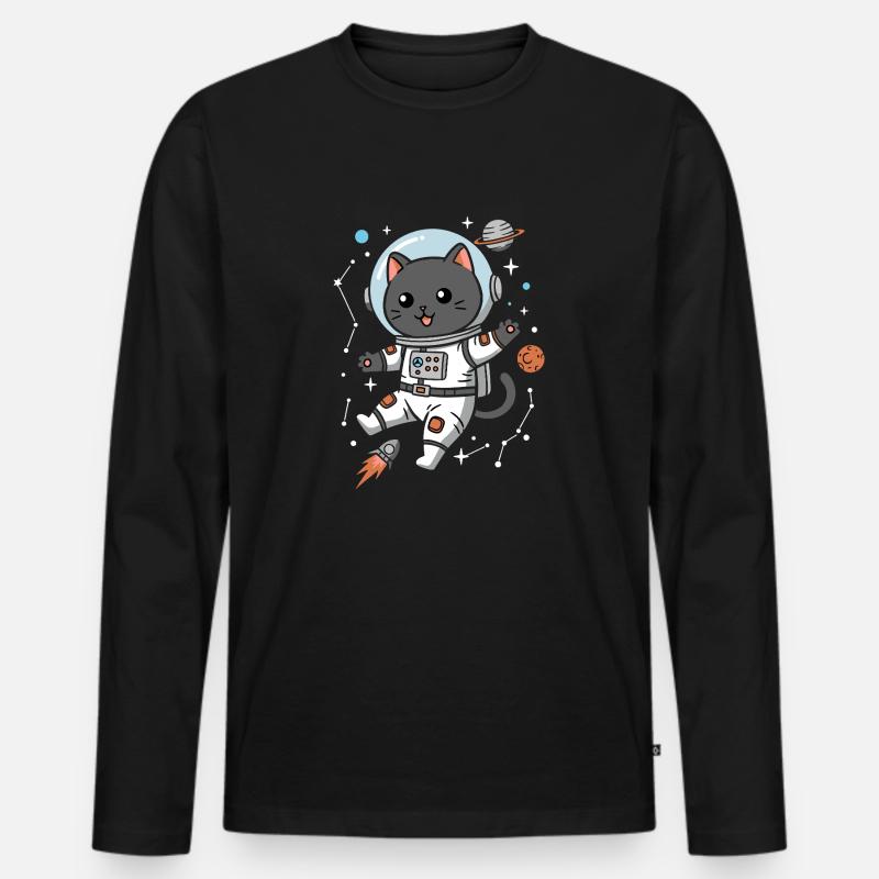 Chat de l’espace - T-shirt manches longues Premium bio Homme - noir