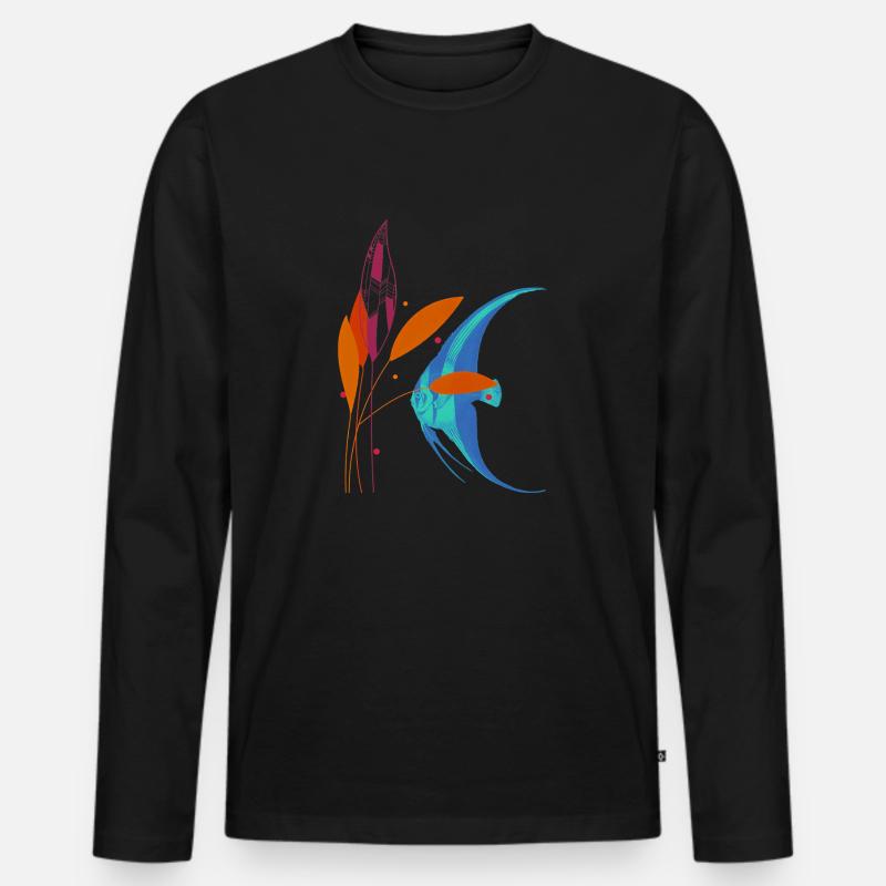 Fisch und Pflanze - Männer Premium Bio Langarmshirt - Schwarz