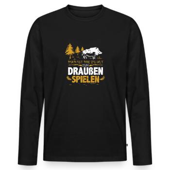 Jäger Jagd Geschenkidee mit Wildschwein & Gewehr - Männer Premium Bio Langarmshirt - Schwarz - Vorne - Nico (187cm)