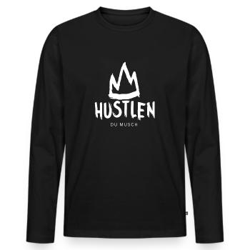 DU MUSCH HUSTLEN - Männer Premium Bio Langarmshirt - Schwarz - Vorne - Nico (187cm)