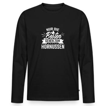 Nur die Besten gehen zum Hornussen - Männer Premium Bio Langarmshirt - Schwarz - Vorne - Nico (187cm)