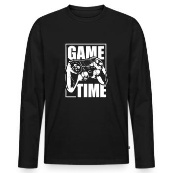 Trendy Gamer Shirt "Game Time" gambler - Men's Premium Organic Long Sleeve Shirt - black - Front - Nico (187cm)