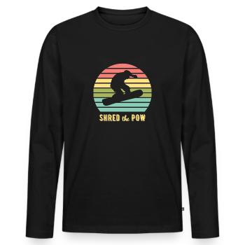 Shred The Pow Snowboarding Vintage Sunset - Men's Premium Organic Long Sleeve Shirt - black - Front - Nico (187cm)