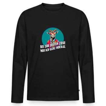 Bis zur ersten Ziege war ich ganz normal - Männer Premium Bio Langarmshirt - Schwarz - Vorne - Nico (187cm)