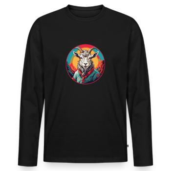 Drôle de chèvre dans une roue chromatique colorée - T-shirt manches longues Premium bio Homme - noir - Devant - Nico (187cm)