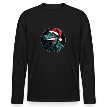 Drôle d’alligator avec chapeau de Père Noël en cercle - T-shirt manches longues Premium bio Homme - noir - Devant - Nico (187cm)