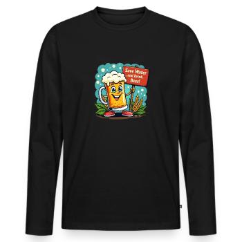 SAVE WATER DRINK BEER - BIERKRUG - Männer Premium Bio Langarmshirt - Schwarz - Vorne - Nico (187cm)